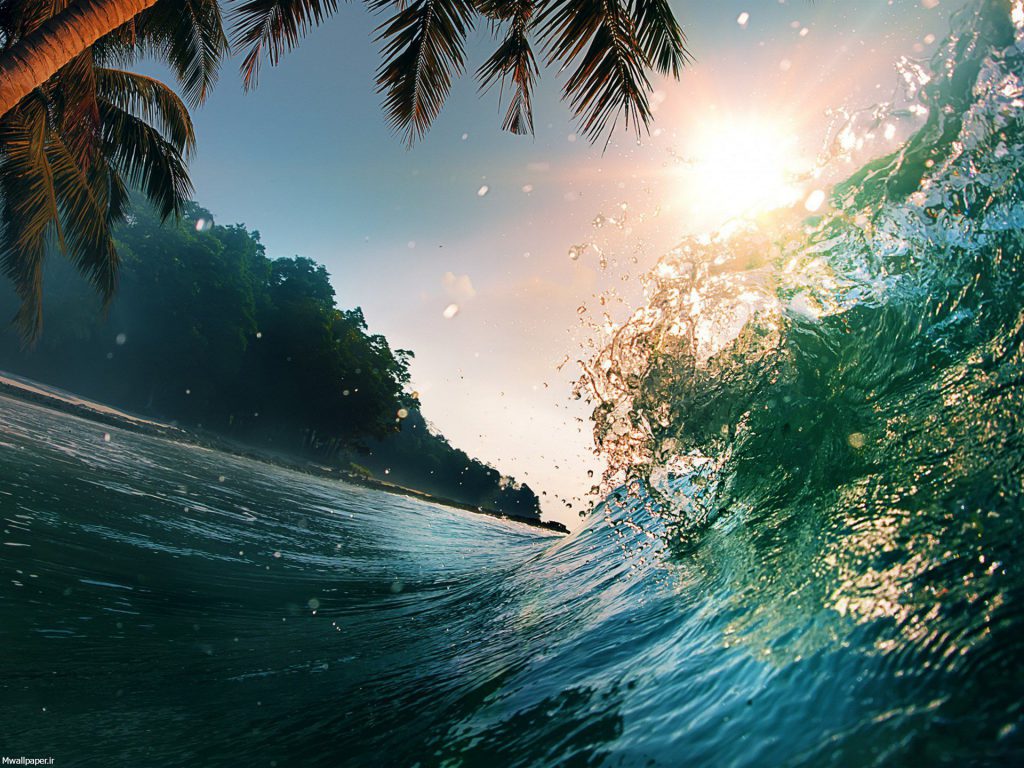 عکس بک گراند ترکیب دلنشین موج دریا و خورشید