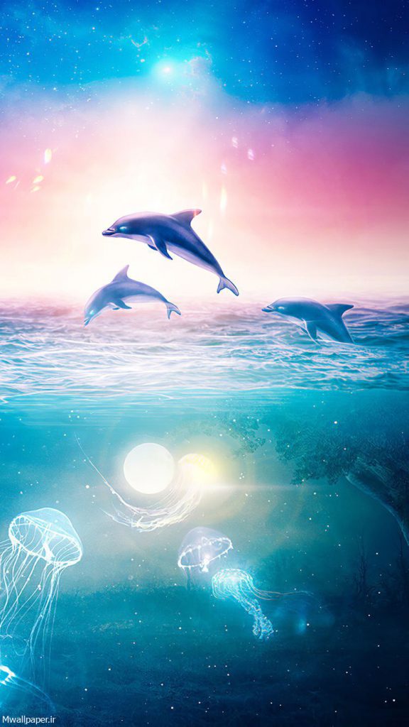والپیپر فانتزی موبایل، دریا و دلفین ها