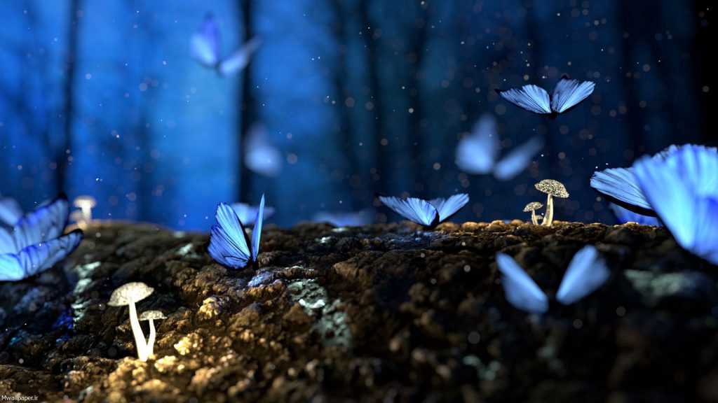 والپیپر فانتزی پروانه های آبی رنگ