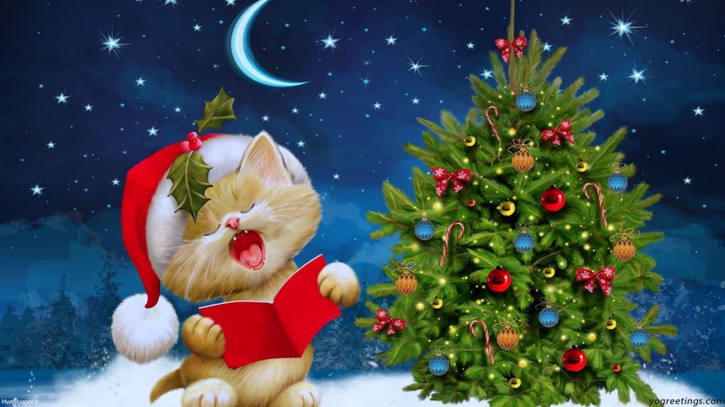 والپیپر گربه و درخت کریسمس