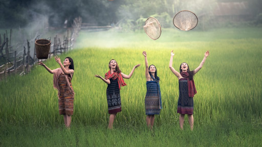 والپیپر چهار دختر در مزارع برنج