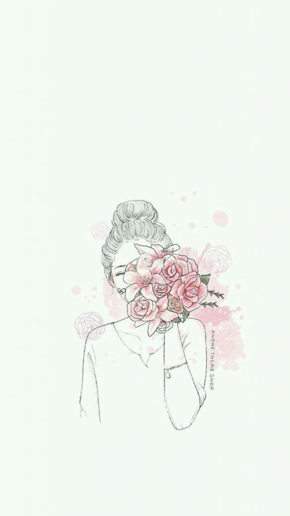 پس زمینه نقاشی دخترونه با گلهای بهاری برای موبایل