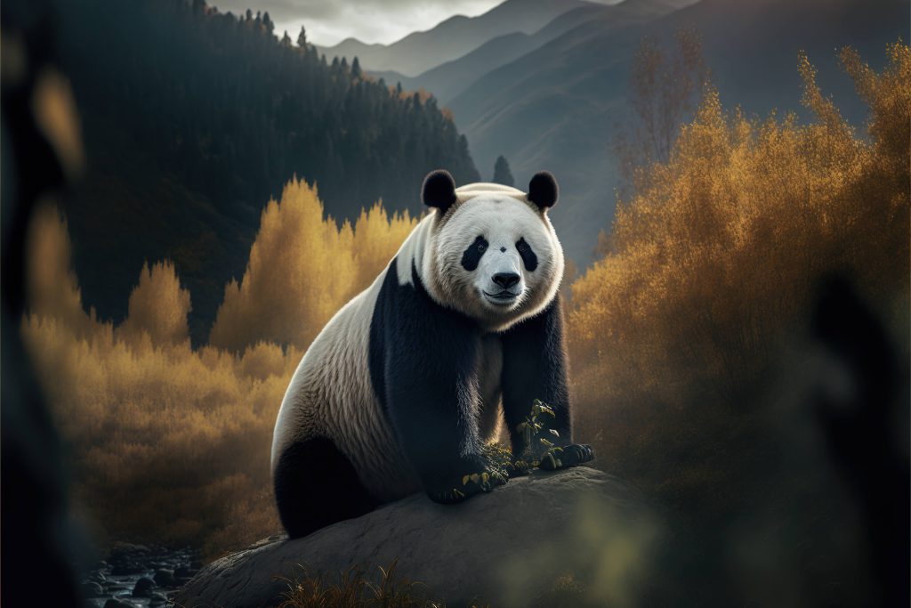 والپیپر خرس پاندا در طبیعت پاییزی