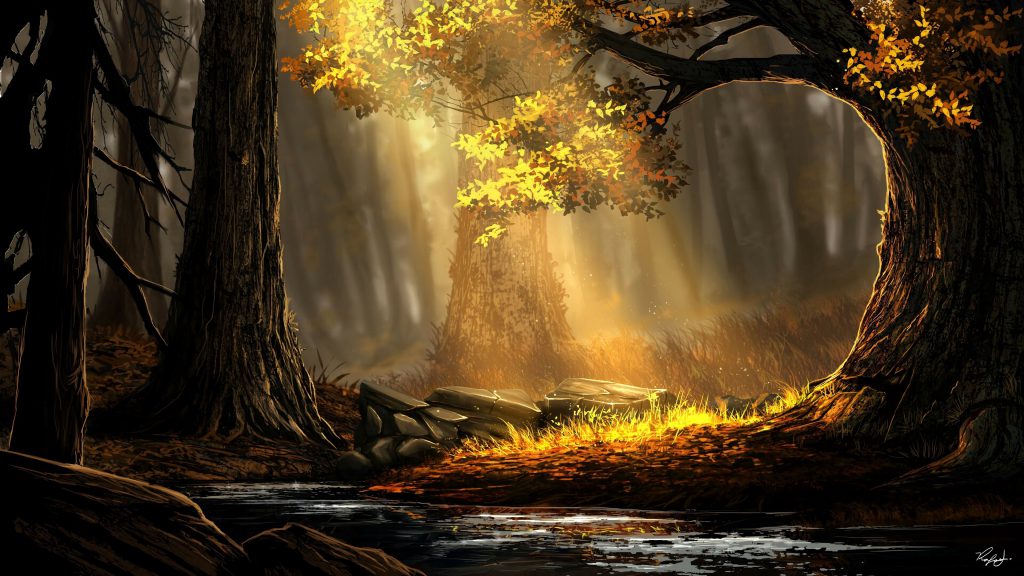 نقاشی با کیفیت جنگل در پاییز