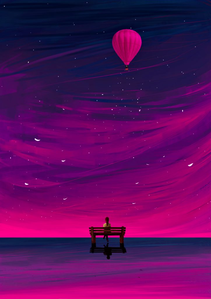 بک گراند صورتی و بنفش دختر تنها - والپیپر و بک گراند