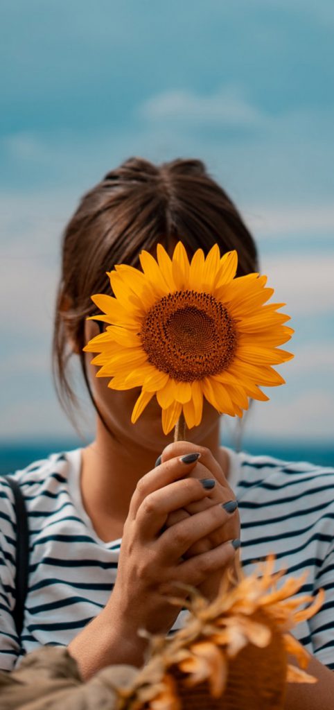 بک گراند دختر با گل آفتابگردون